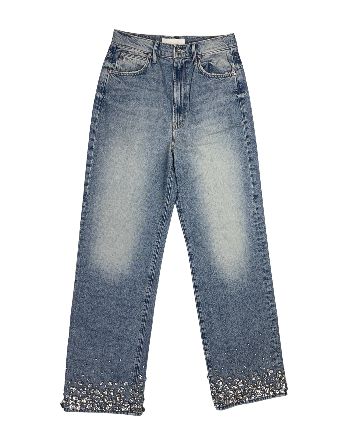 Custom Crystal Hem High-Waisted Sneak Jeans