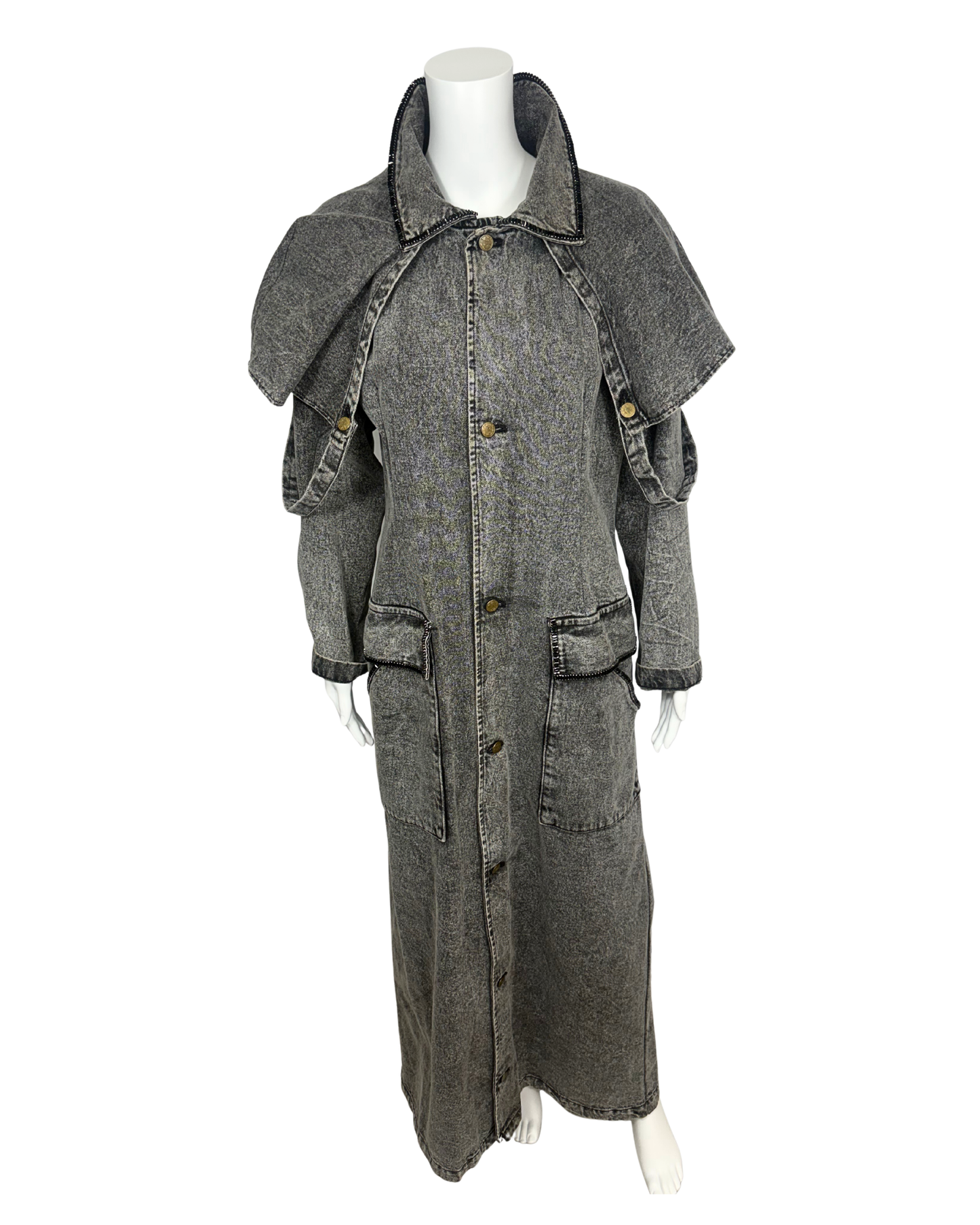 Vintage Black Denim Duster Coat