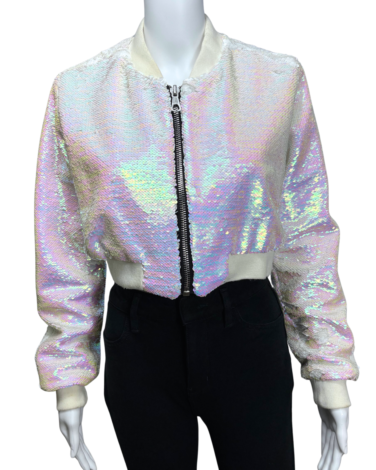 Sequin Cropped Bomber