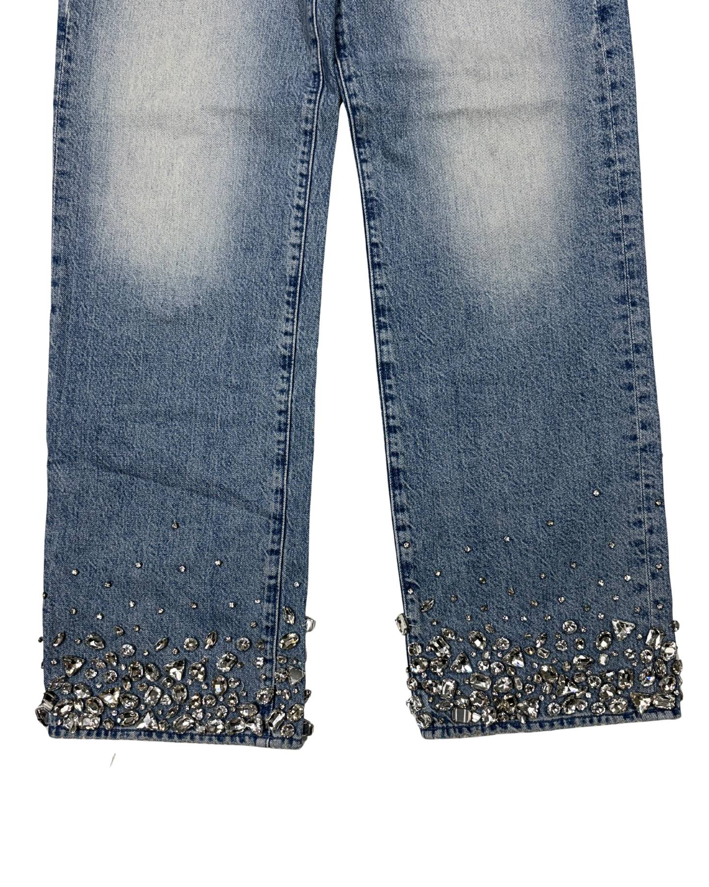 Custom Crystal Hem High-Waisted Sneak Jeans