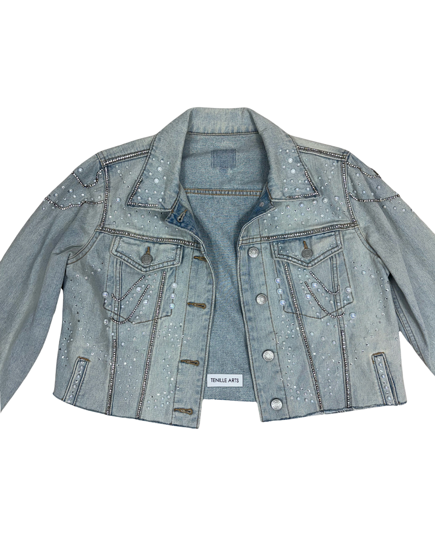 One of One Custom Pearl & Crystal Denim Jacket