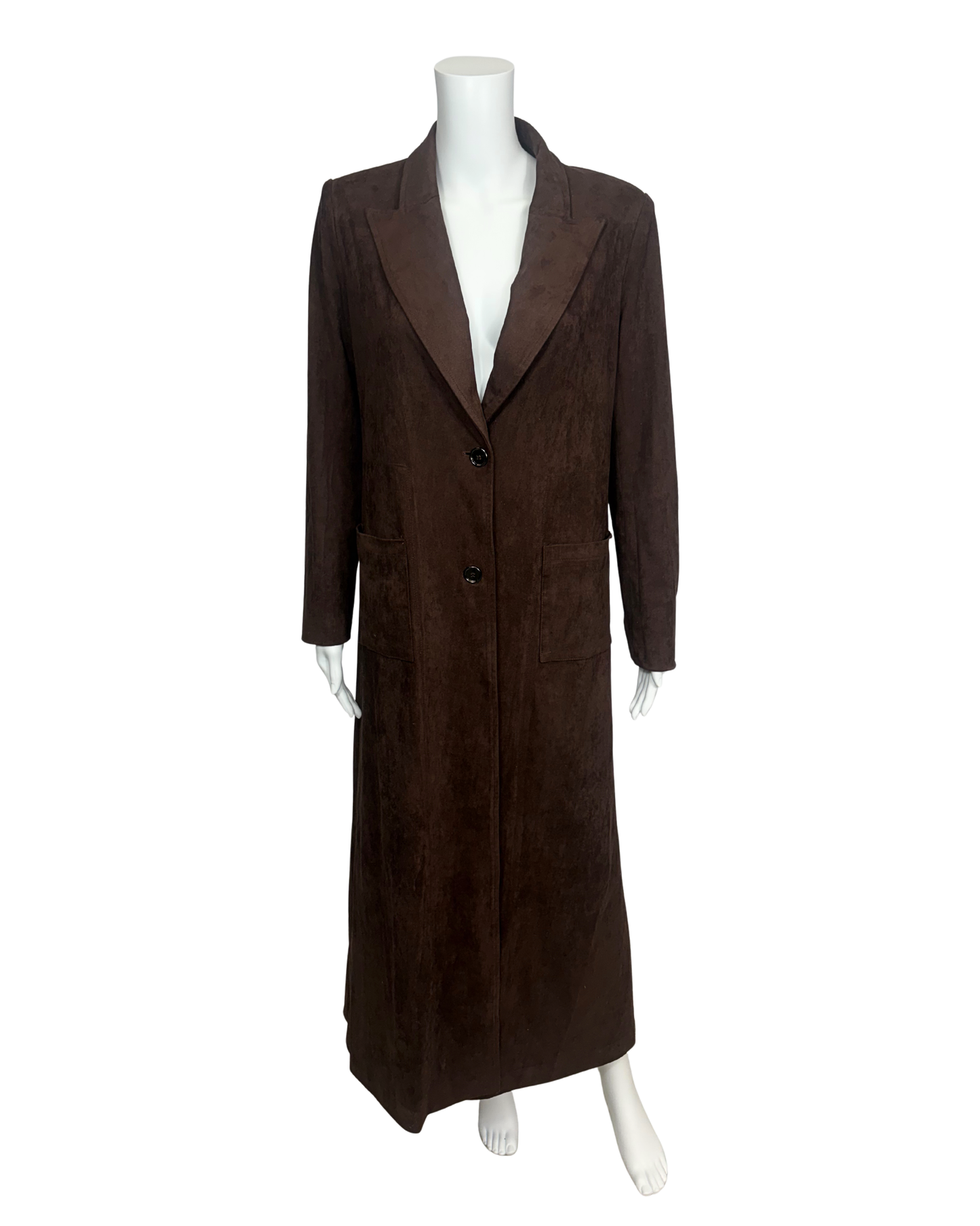 Brown Suede Duster Coat with Suede Fringe Collar
