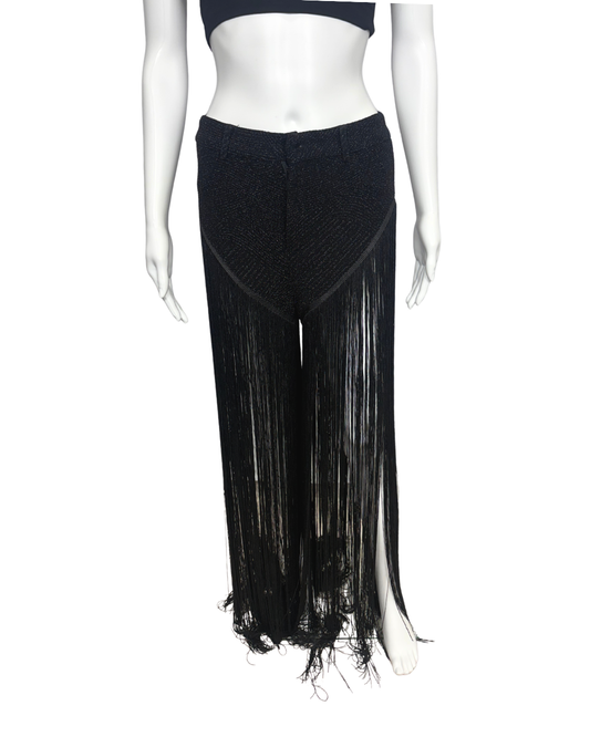 Black Embillished Fringe Shorts