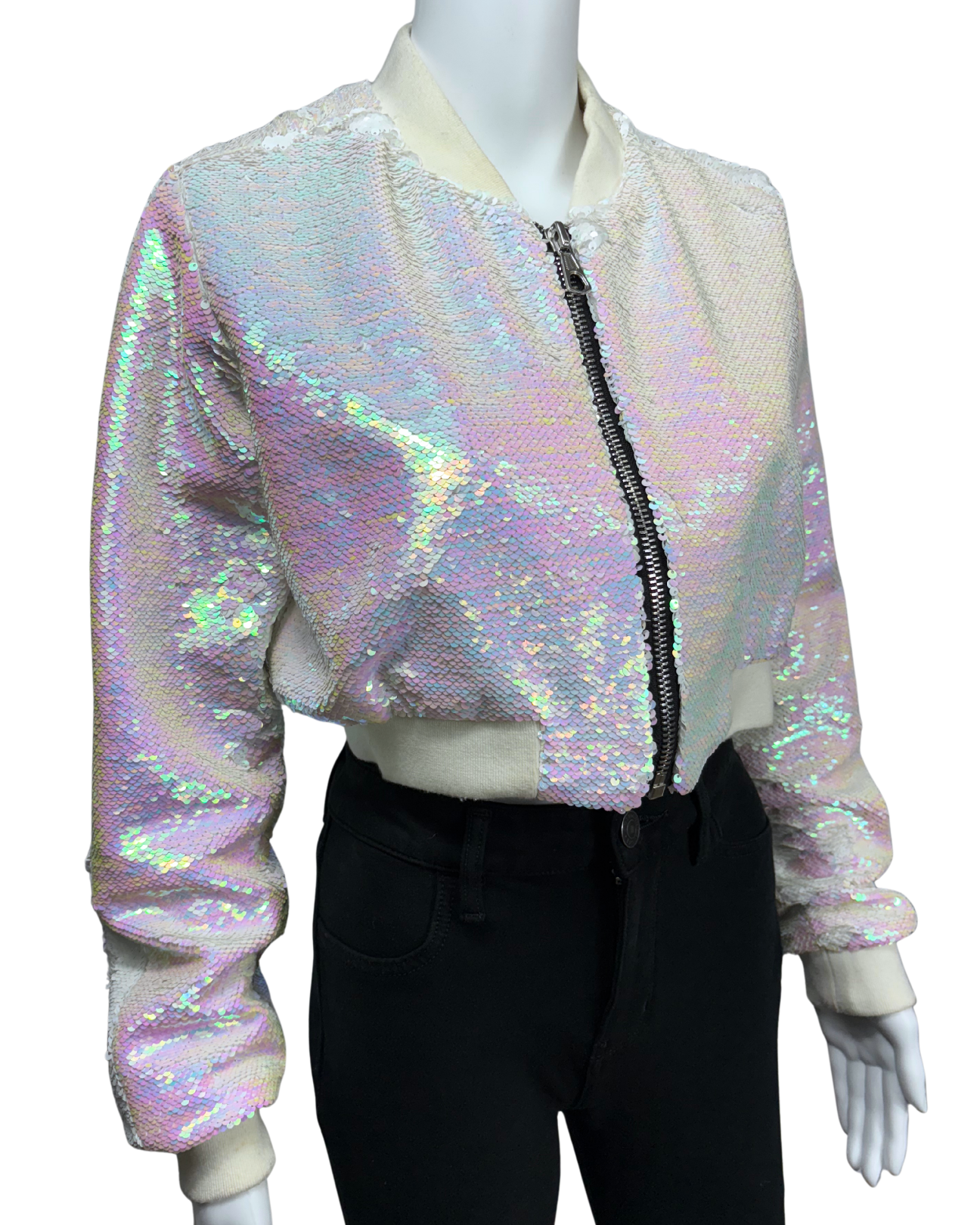 Sequin Cropped Bomber