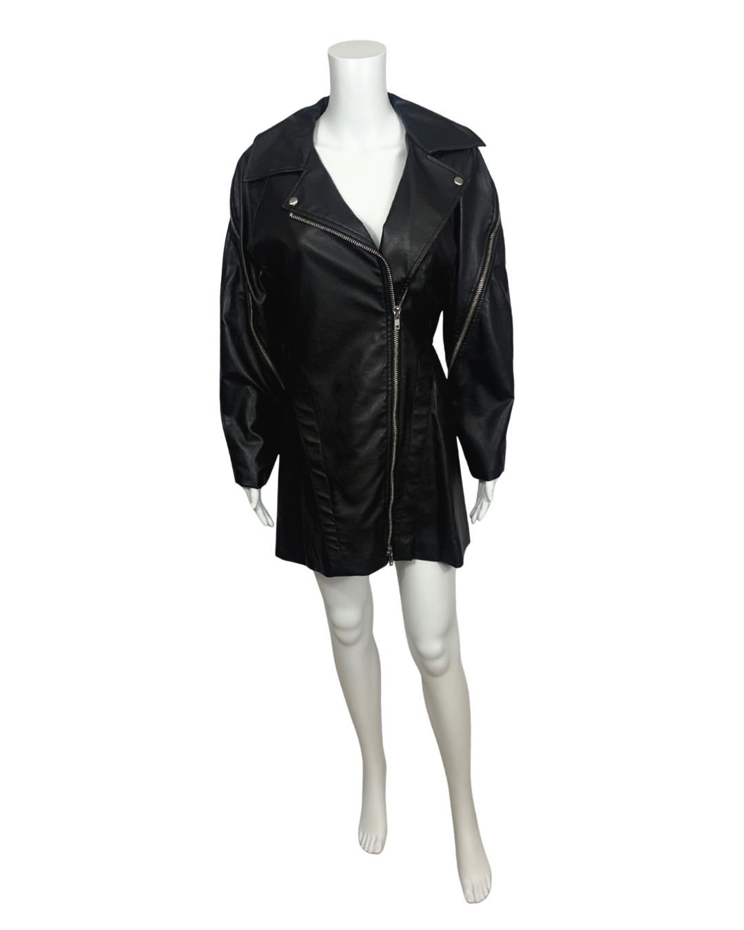 Black Faux Leather Moto Dress