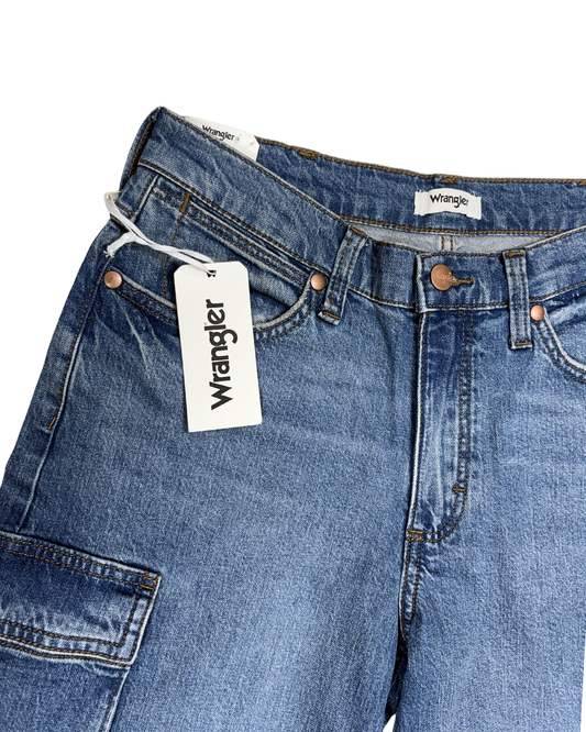 Mid Rise Cargo Wide Leg Jeans