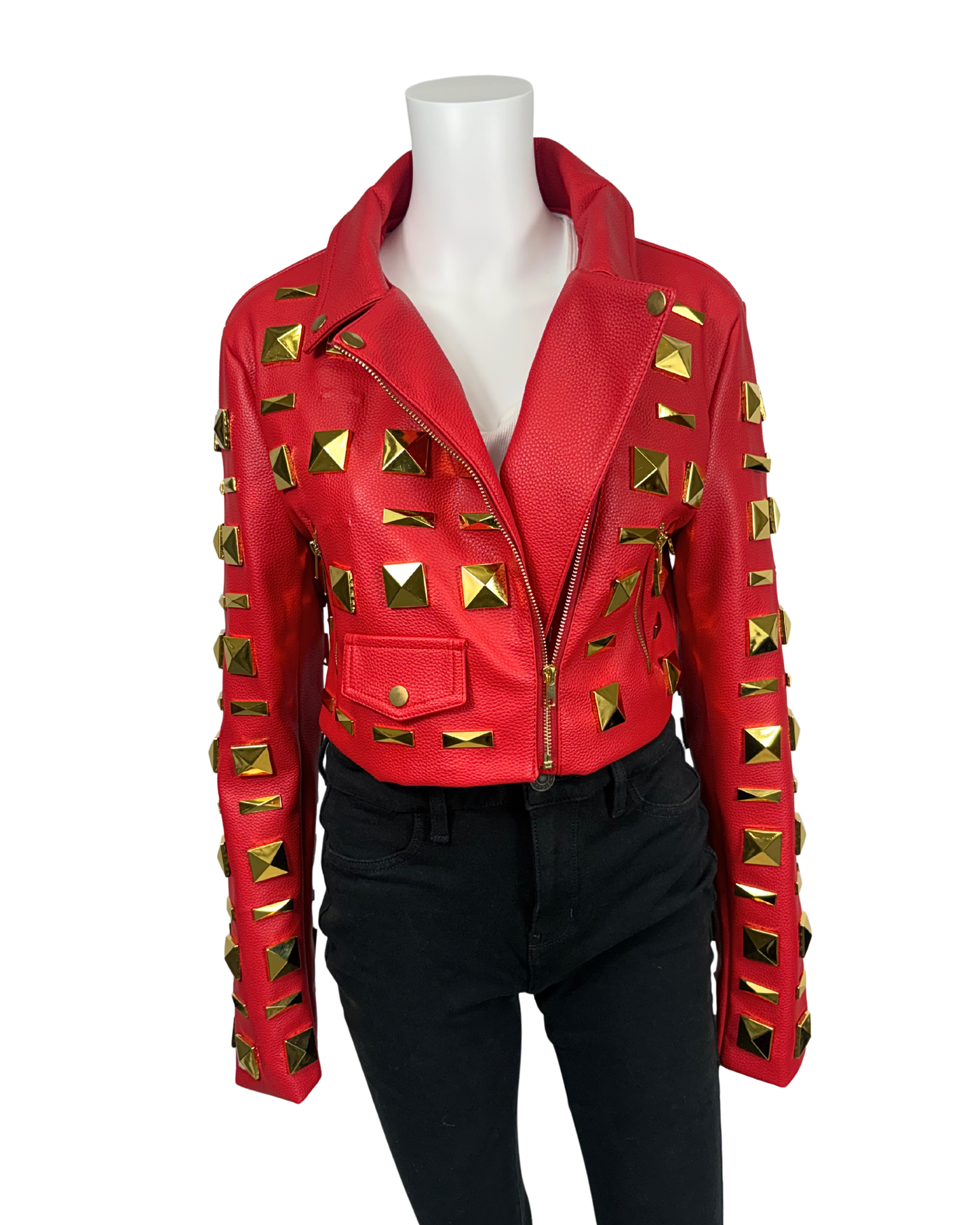Red Studded Moto Jacket