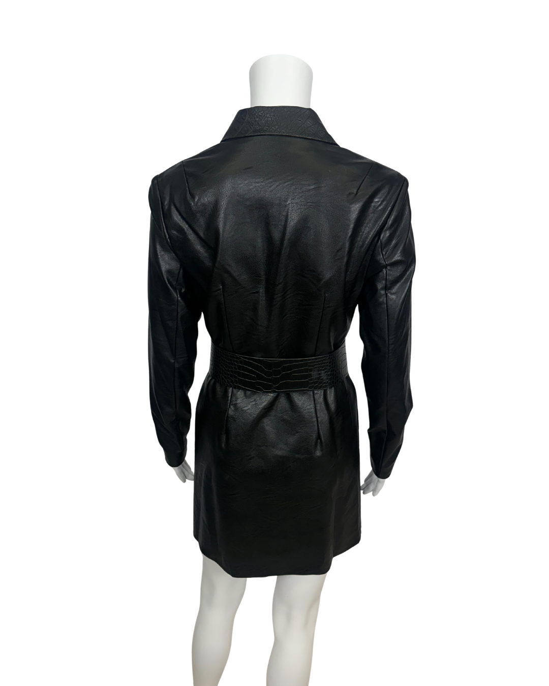 Black Faux Leather Bleted Blazer Dress