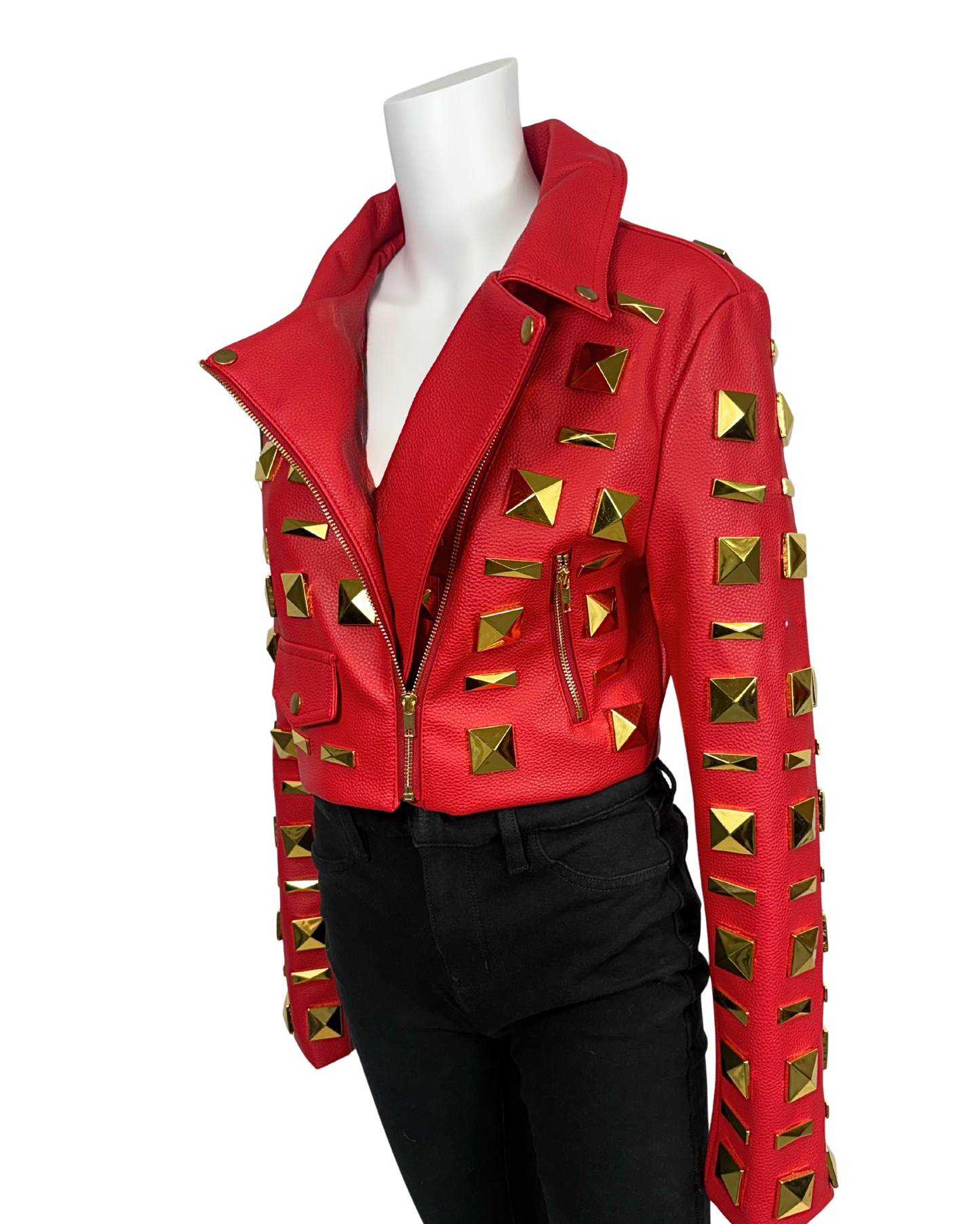 Red Studded Moto Jacket