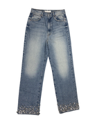 Custom Crystal Hem High-Waisted Sneak Jeans
