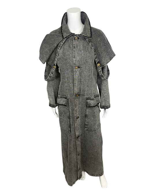 Vintage Black Denim Duster Coat