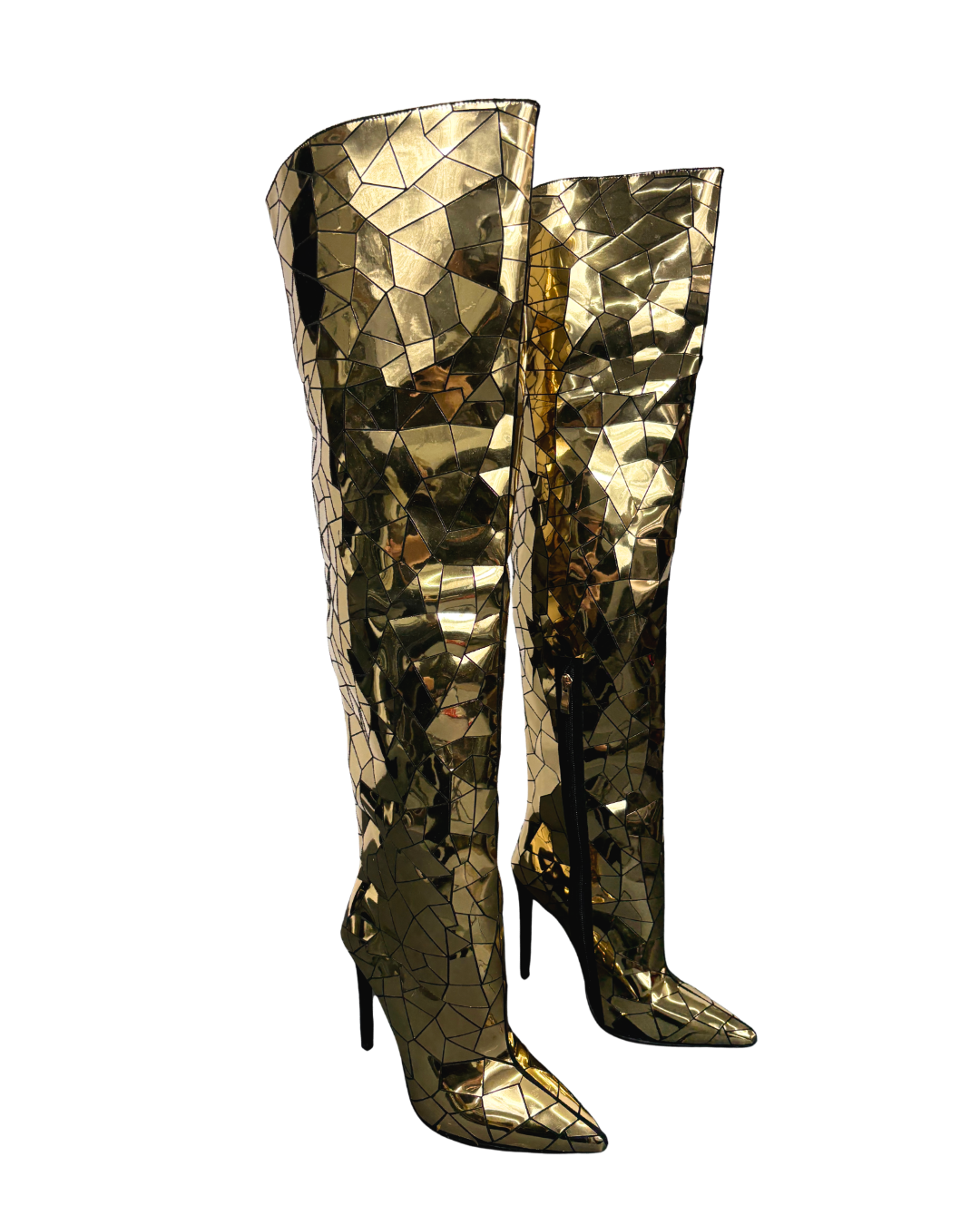 Shattered Gold Stiletto Boots