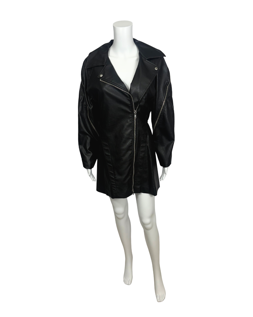 Black Faux Leather Moto Dress