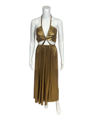 Amelie Metallic Gold Halter Maxi Dress