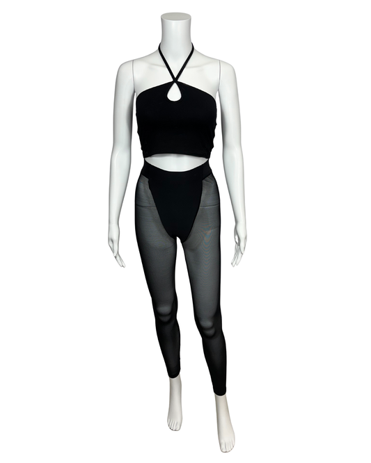 Crop Top & Sheer Mesh Leggings Set