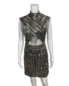 Silver Sequin Embellished Tassel Dress