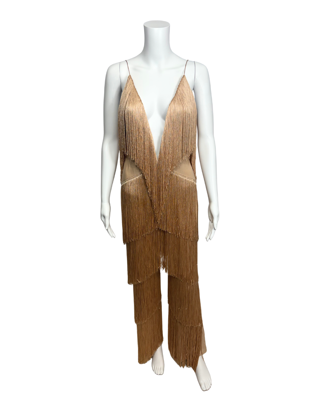 Gold Fringe Plunge Jumpsuit