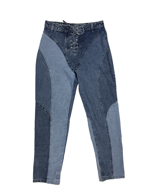 Lace Up Patchwork Jeans