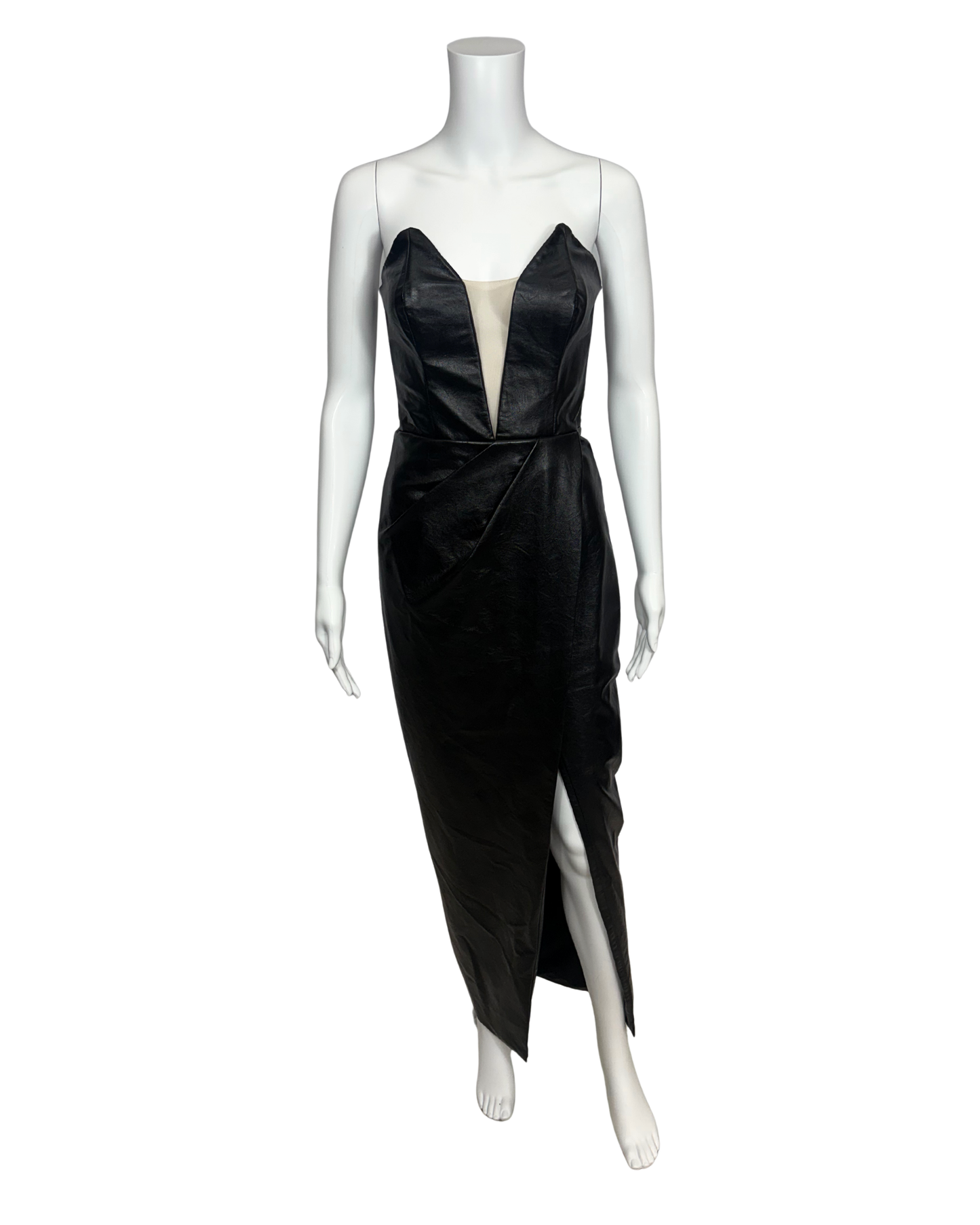 Strapless Black Faux Leather Dress