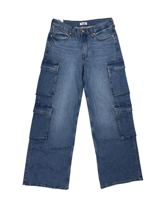 Mid Rise Cargo Wide Leg Jeans