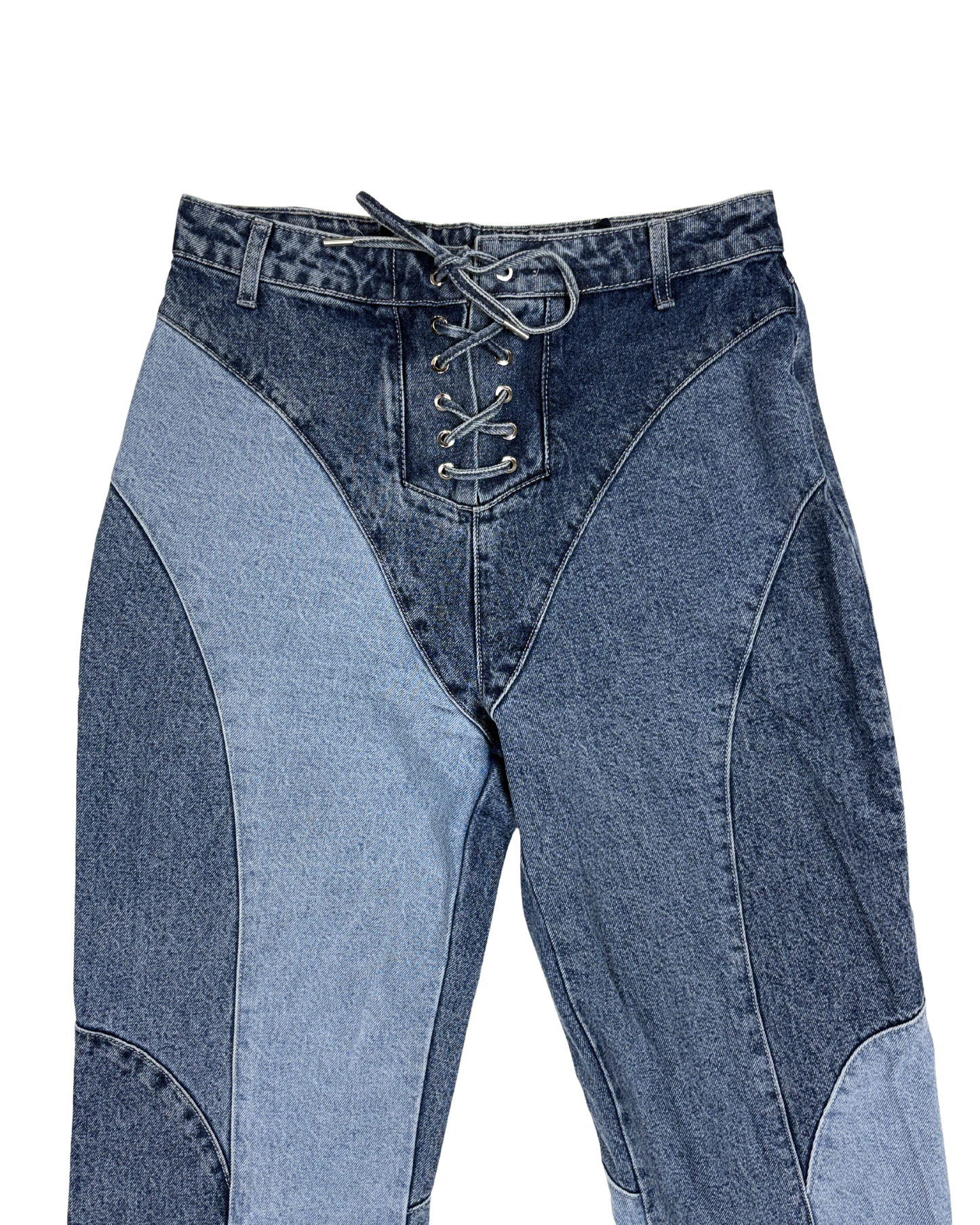 Lace Up Patchwork Jeans