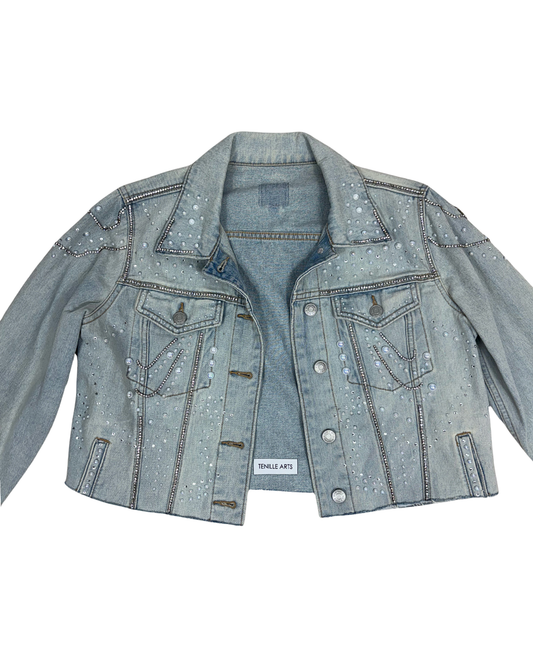 One of One Custom Pearl & Crystal Denim Jacket
