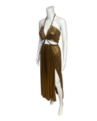 Amelie Metallic Gold Halter Maxi Dress
