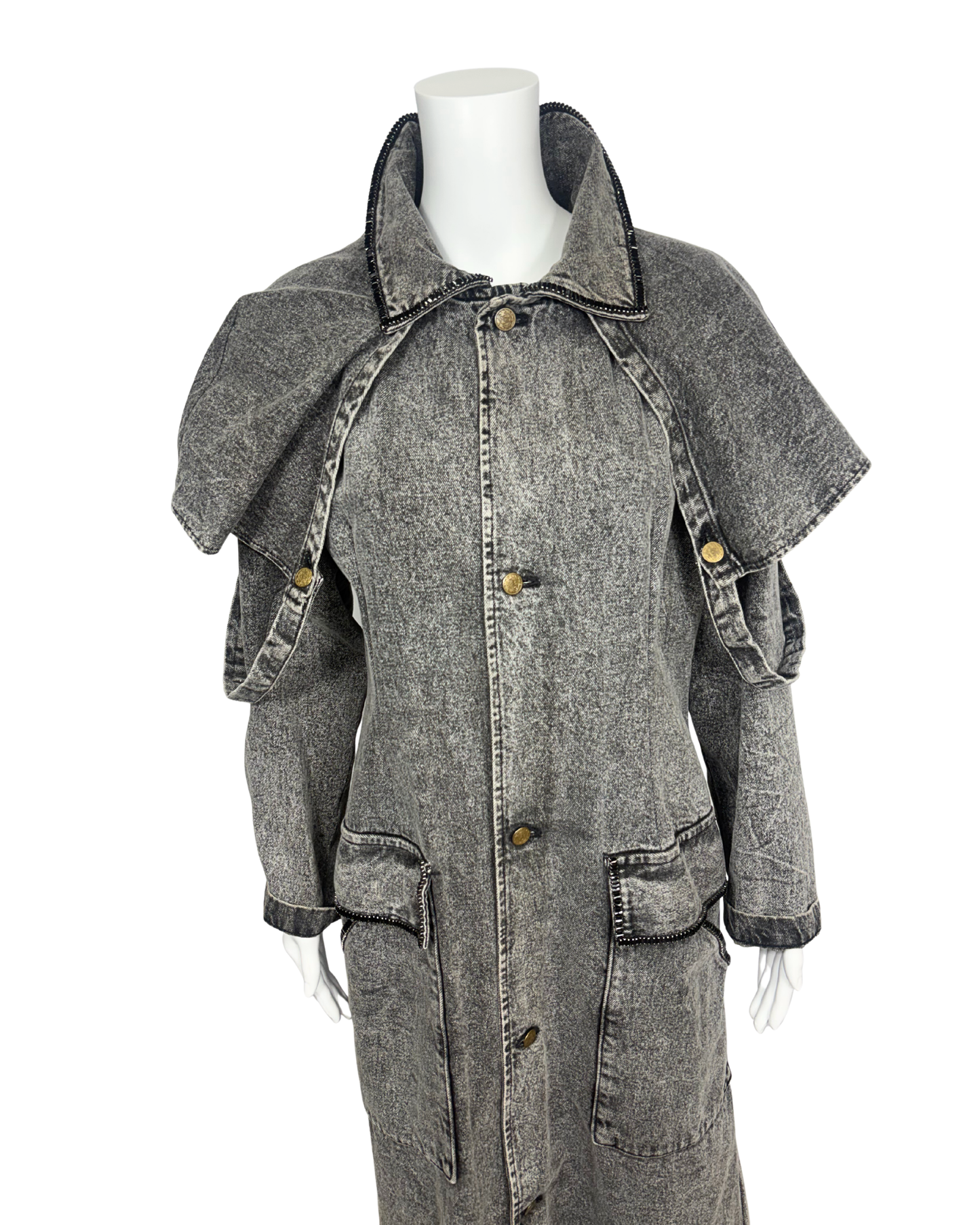 Vintage Black Denim Duster Coat