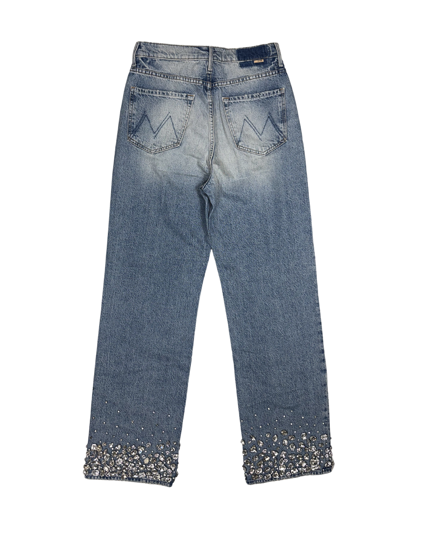 Custom Crystal Hem High-Waisted Sneak Jeans