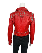 Red Studded Leather Moto Jacket