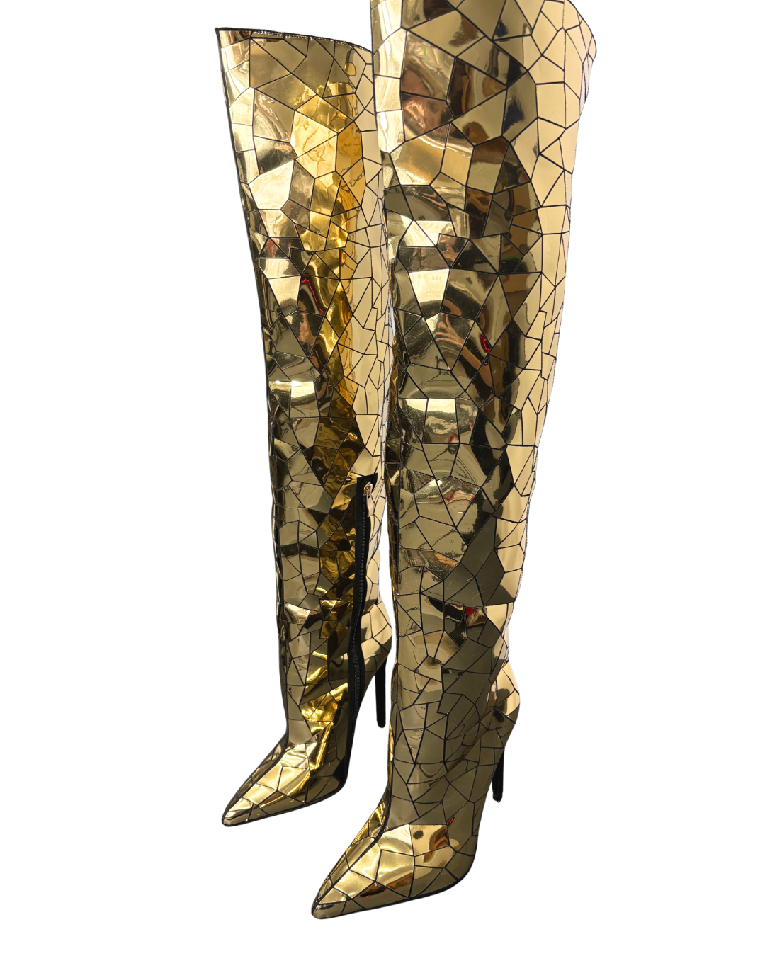 Shattered Gold Stiletto Boots