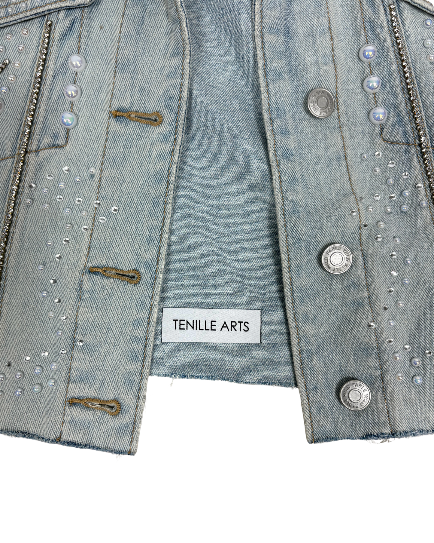 One of One Custom Pearl & Crystal Denim Jacket