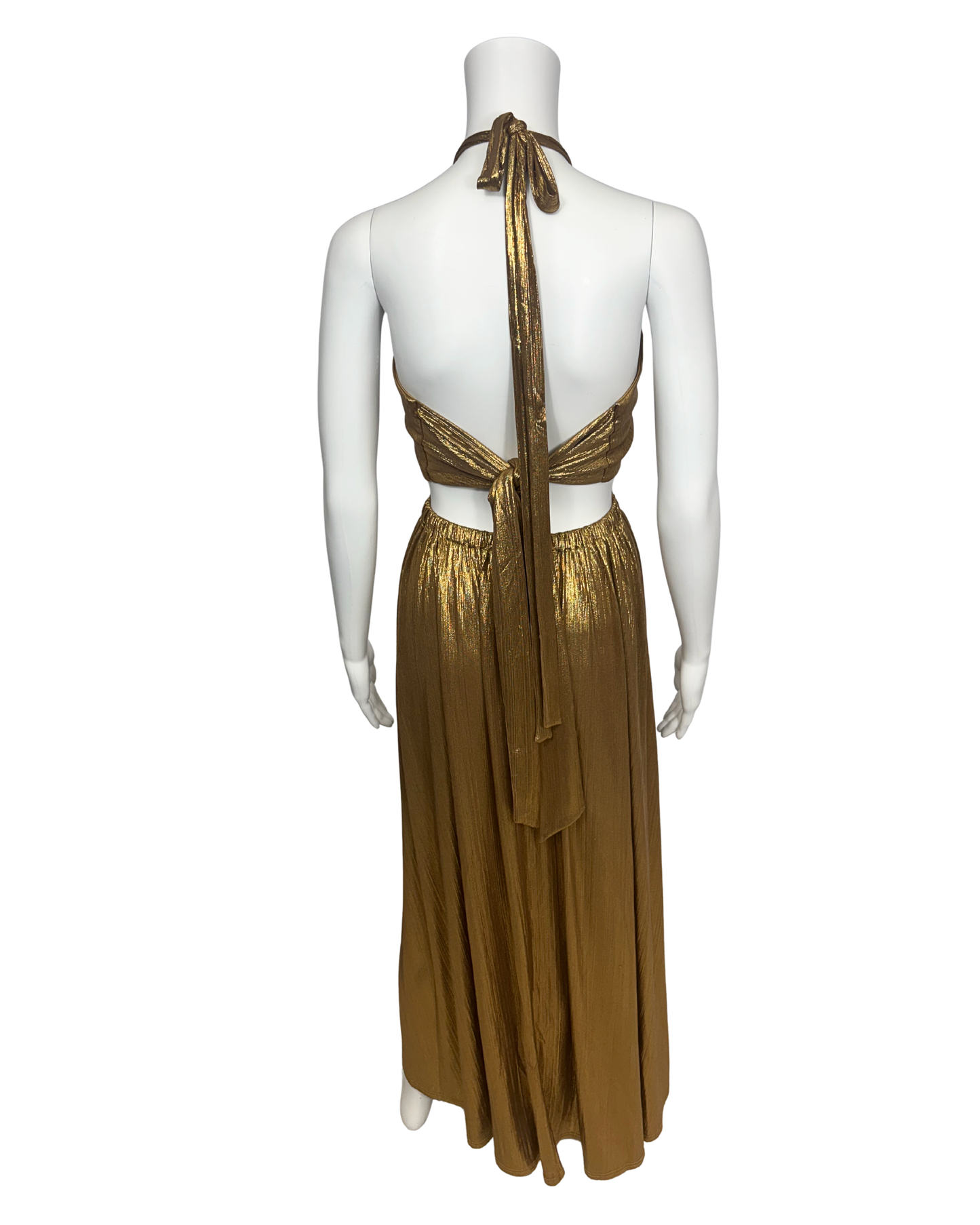 Amelie Metallic Gold Halter Maxi Dress