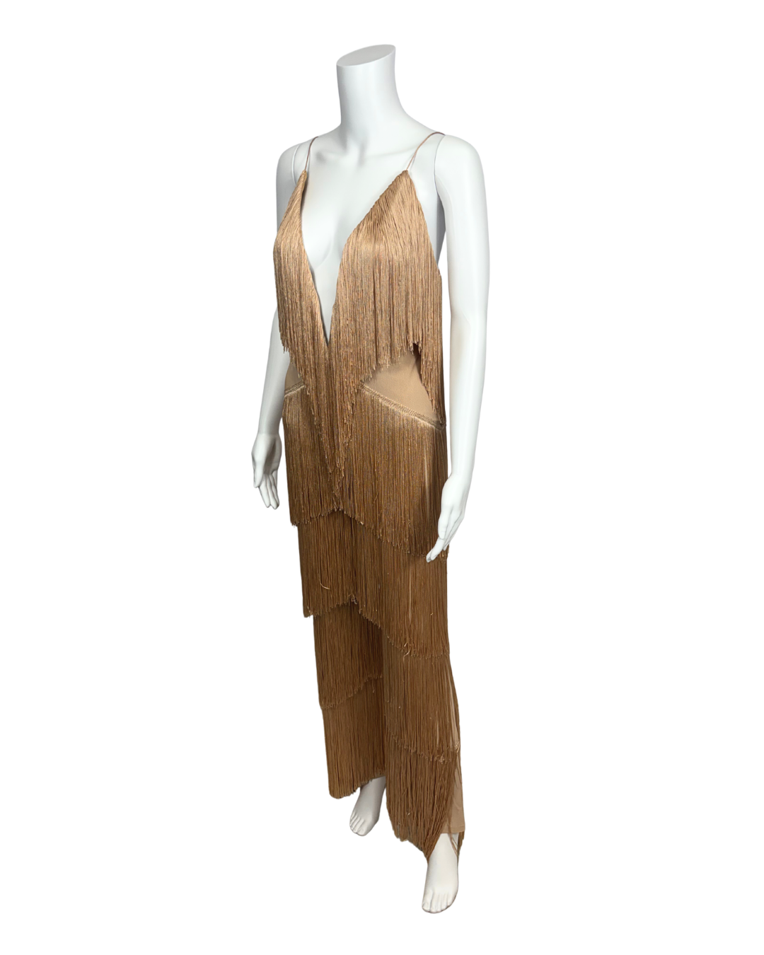 Gold Fringe Plunge Jumpsuit
