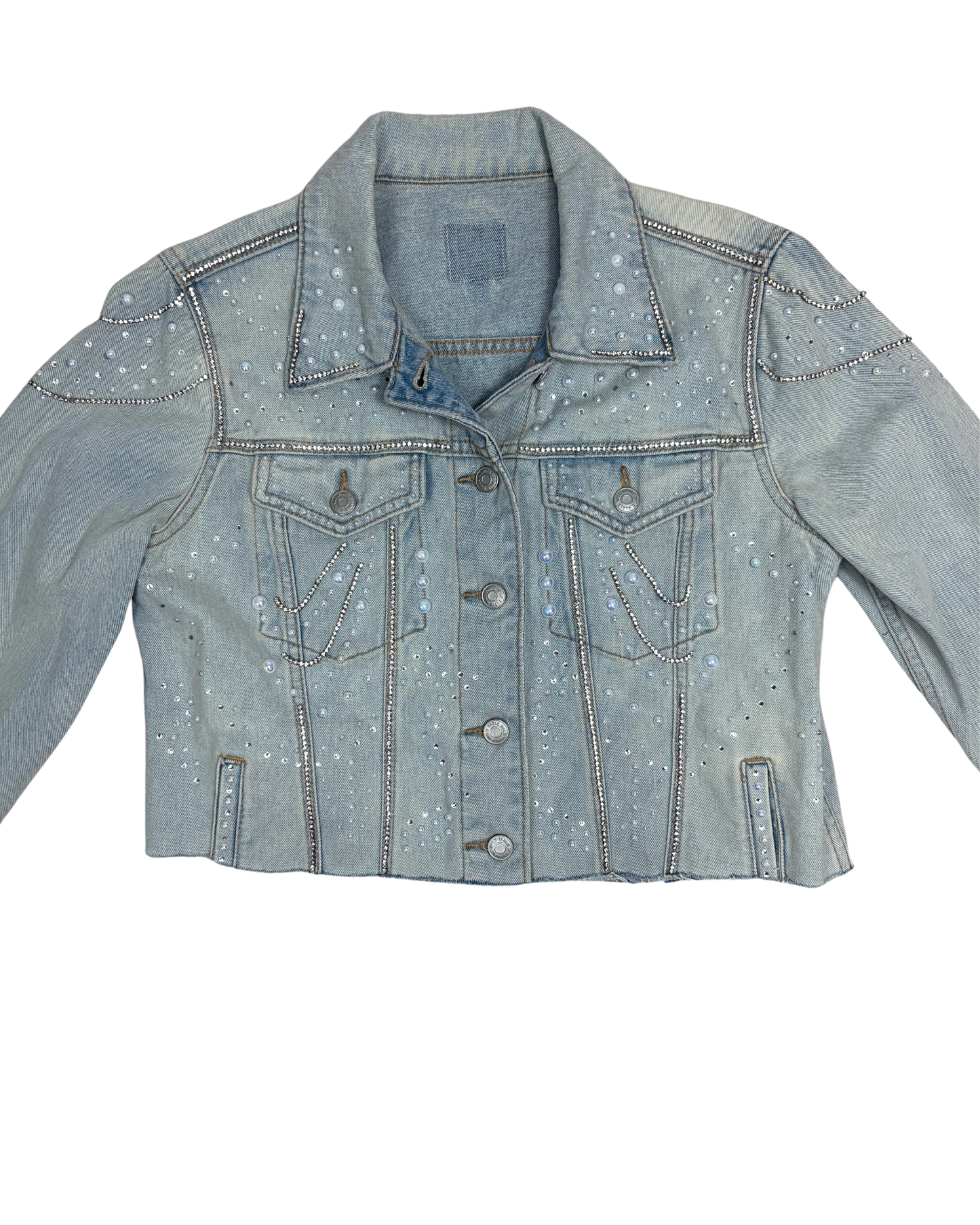 One of One Custom Pearl & Crystal Denim Jacket