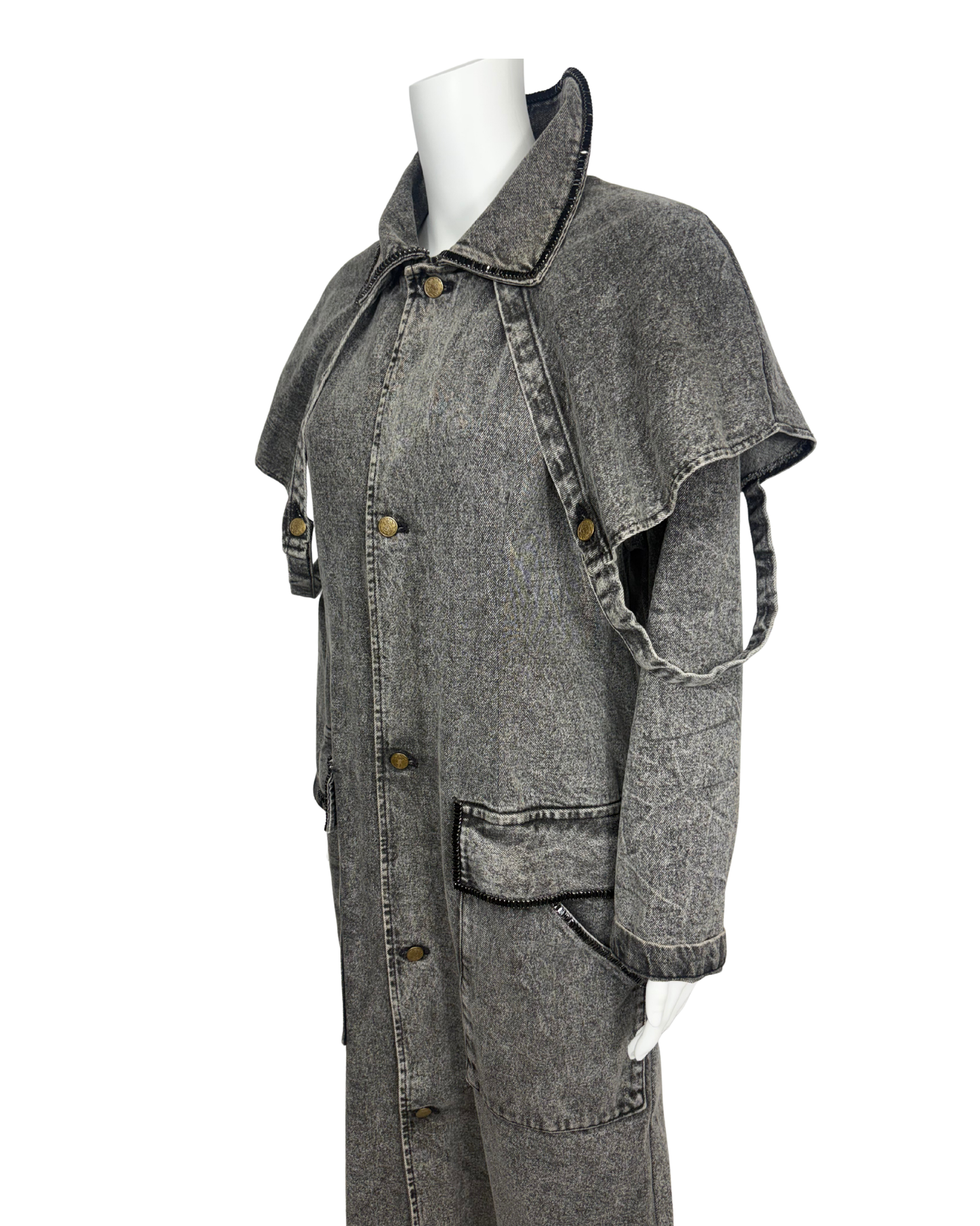 Vintage Black Denim Duster Coat