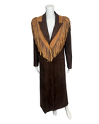 Brown Suede Duster Coat with Suede Fringe Collar