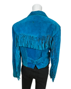 Vintage Blue Suede Fringe Leather Jacket
