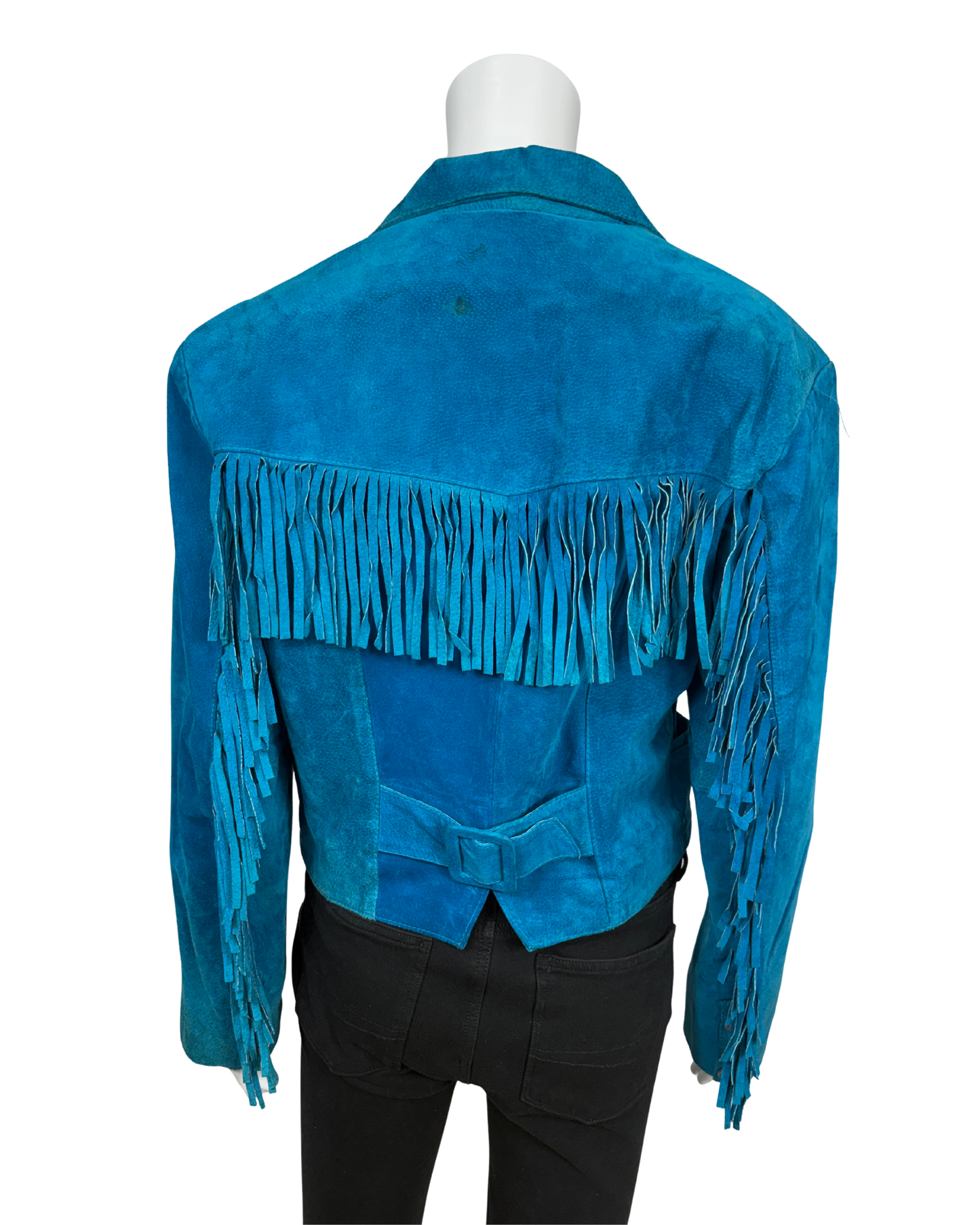 Vintage Blue Suede Fringe Leather Jacket