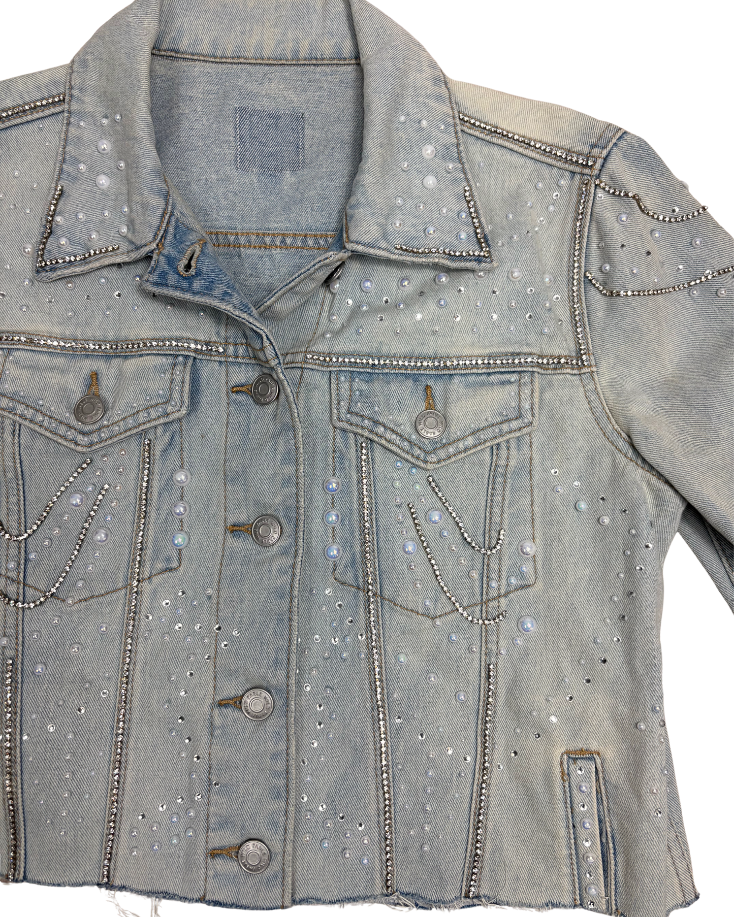 One of One Custom Pearl & Crystal Denim Jacket