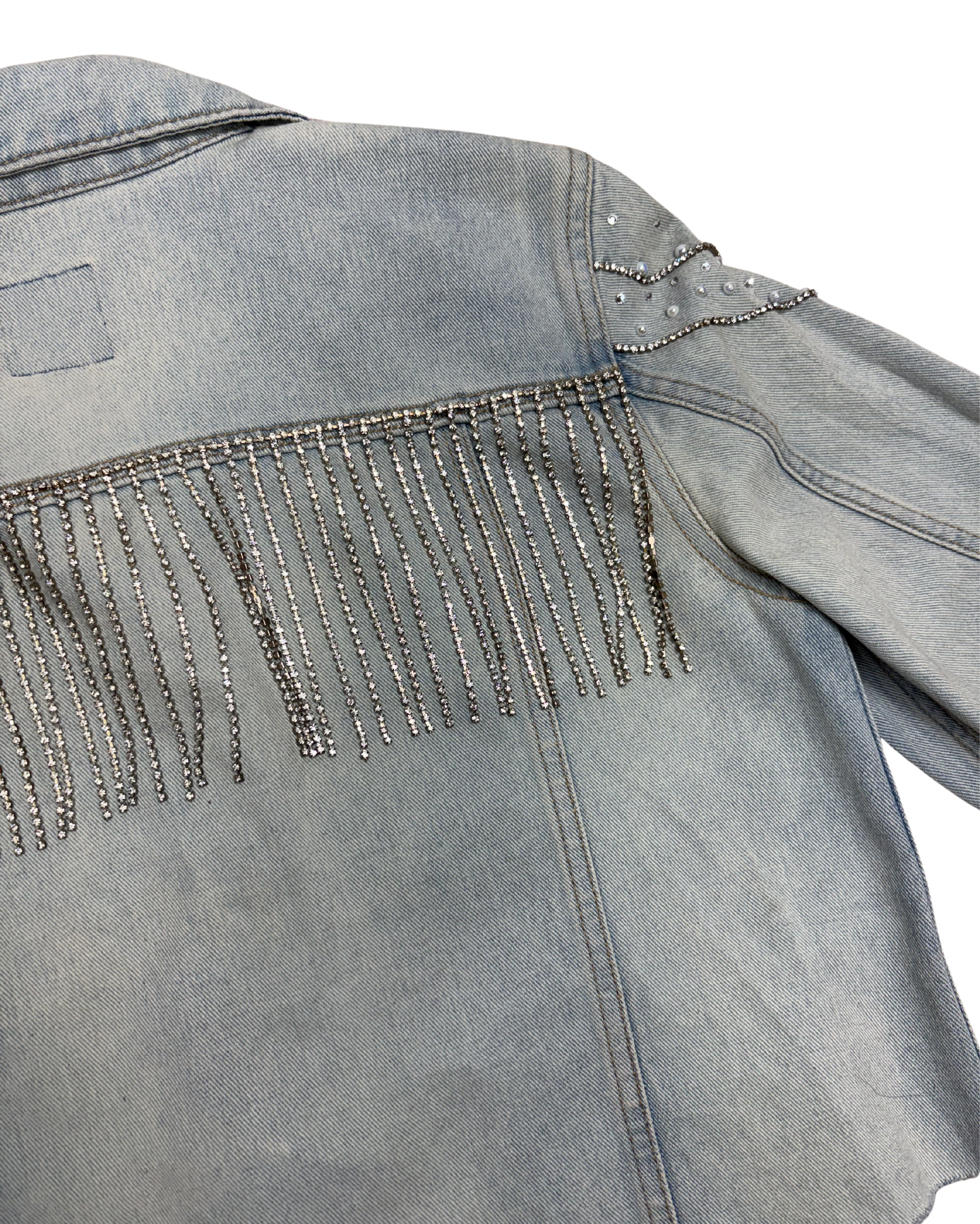 One of One Custom Pearl & Crystal Denim Jacket